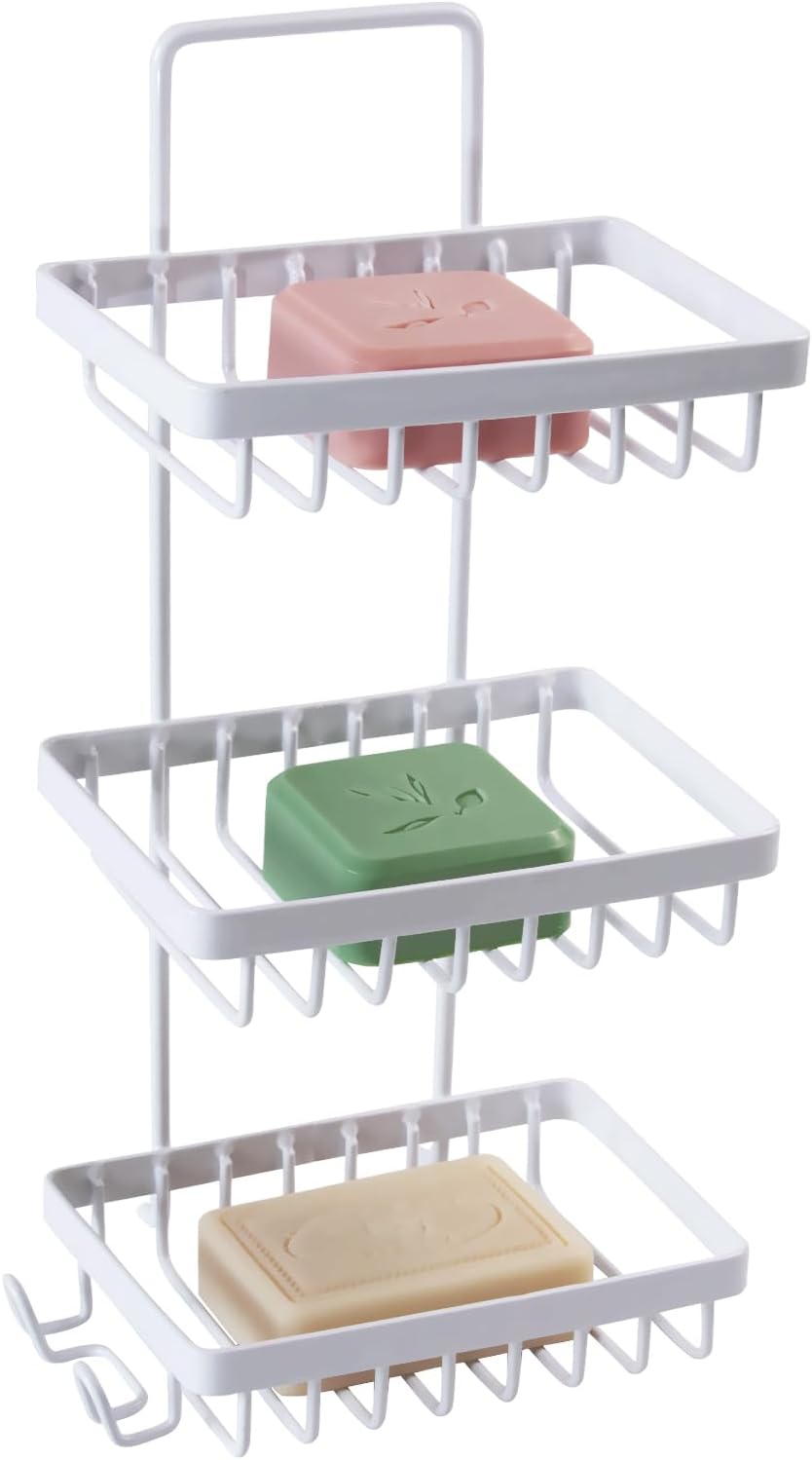 Soporte de jabón en barra para ducha, soporte de jabón de 3 niveles para pared de baño, soporte de barra de champú de acero inoxidable con 2 ganchos