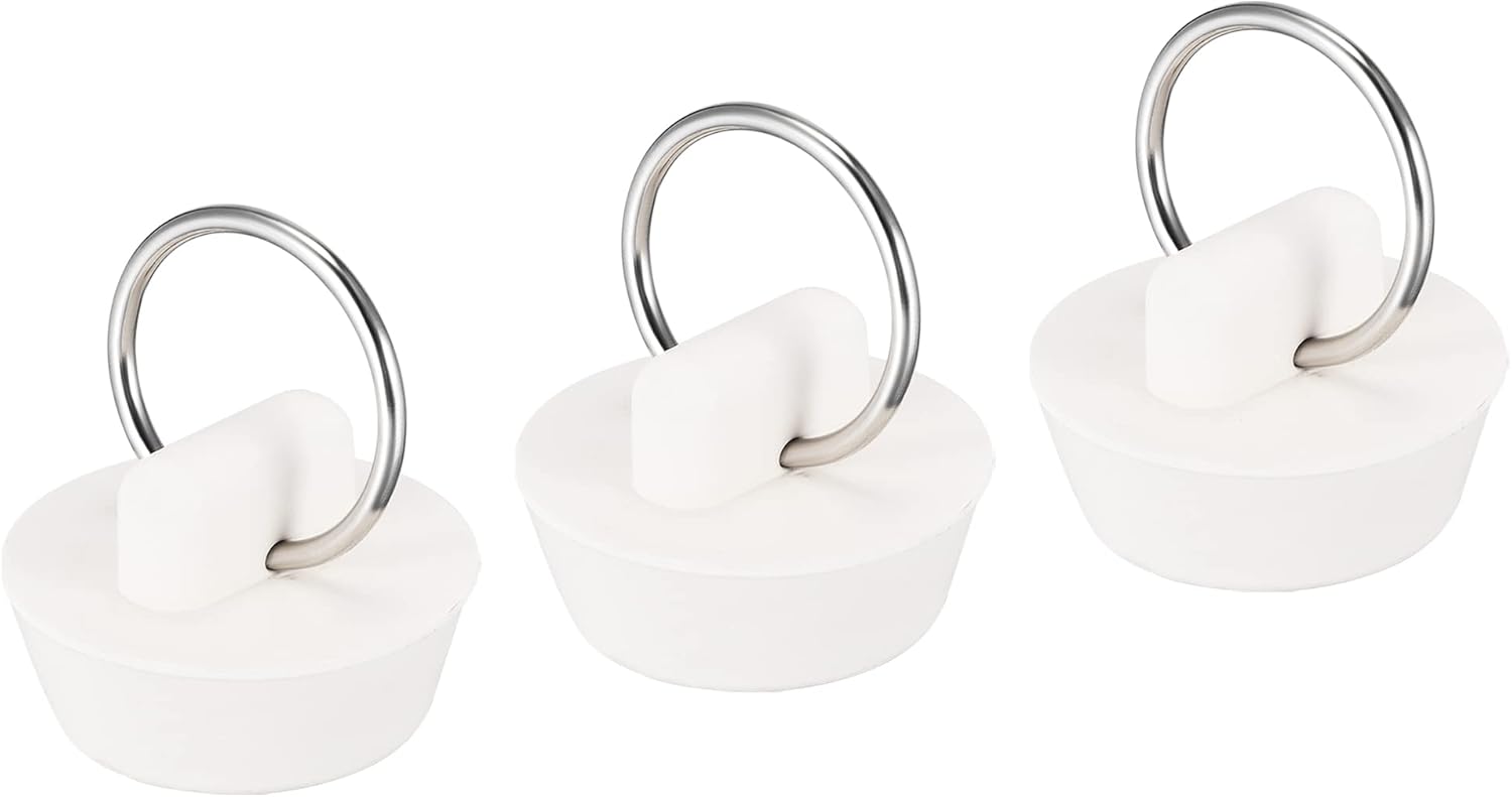uxcell Tapón de goma para fregadero, tapón de drenaje blanco para drenaje de 1 a 1 18 pulgadas con anillo colgante para bañera, cocina y baño, 3