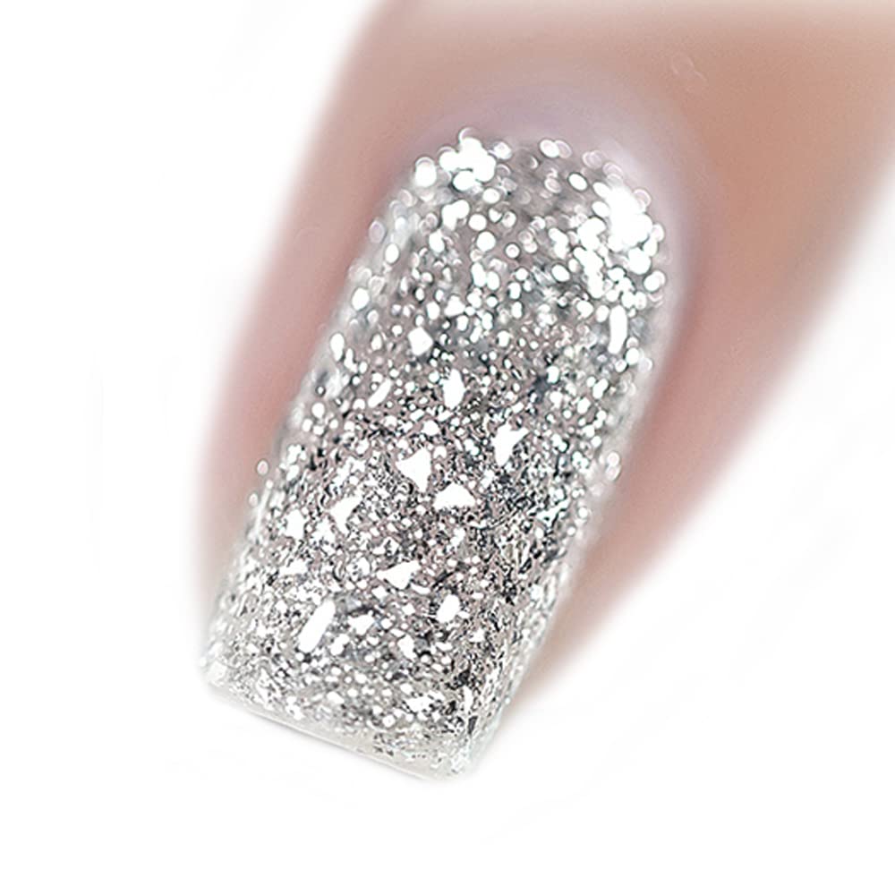 Vishine Esmalte de uñas de gel de 0.5 onzas líquidas, color plateado brillante con purpurina, para remojar los rayos UV LED de larga duración, arte