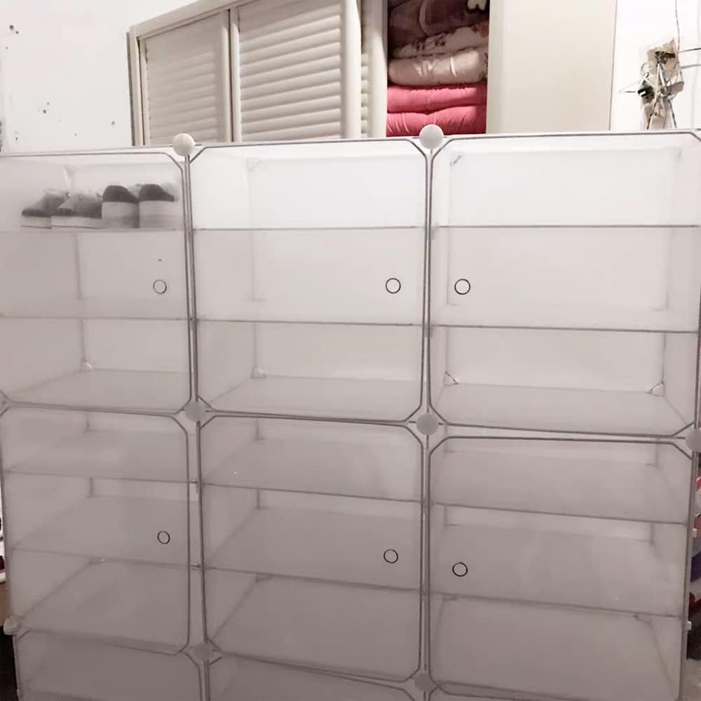 DYRABREST Armario apilable de almacenamiento de zapatos deportivos con puertas, organizador de zapatos de 12 niveles para armario, estante de