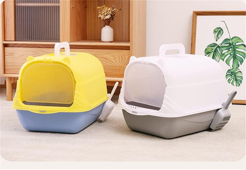 Caja de arena grande cerrada para gatos, caja de arena con capucha, tapa abatible, bandeja de arena para gatos con control de olores en la puerta,