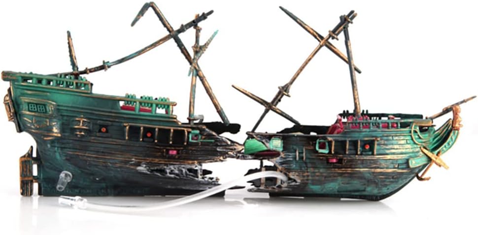 Decoraciones de naufragios para acuario, adorno de barco hundido de burbujas de aire, decoración de aireación de acción de aire para pecera