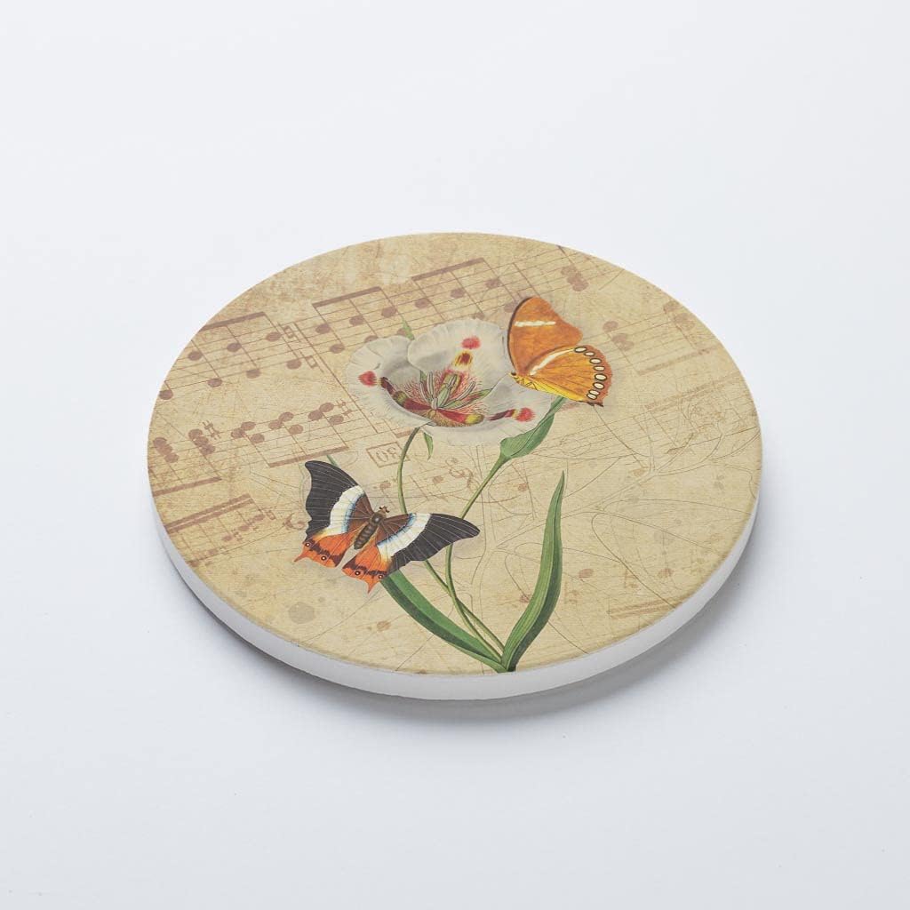 Mariposa ámbar vintage, decoración del hogar, posavasos de cerámica individual, portavasos circular individual de 4 pulgadas, parte trasera de