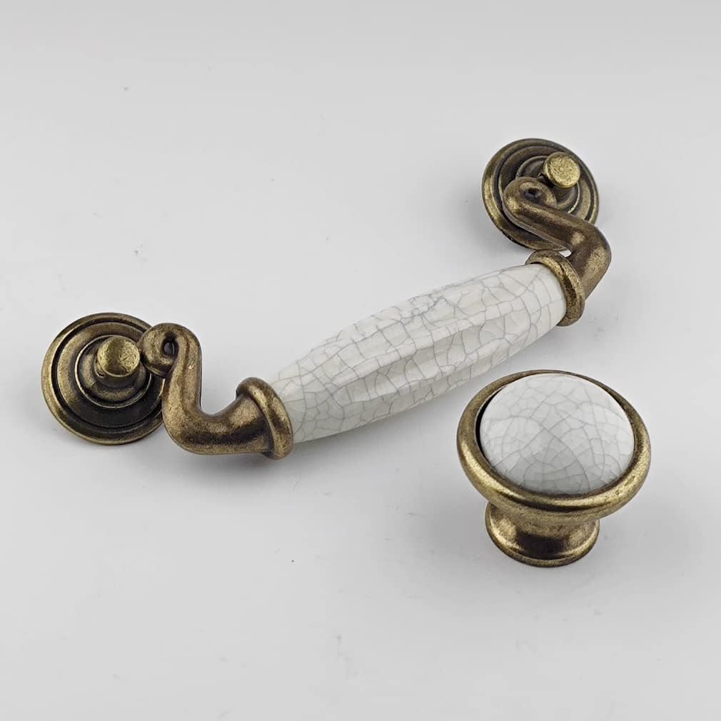 MuDuJia Paquete de 4 tiradores de cajón de cerámica de 4 12 pulgadas, tiradores de cajón de bronce antiguo para pomos de armario de cocina, 4.5