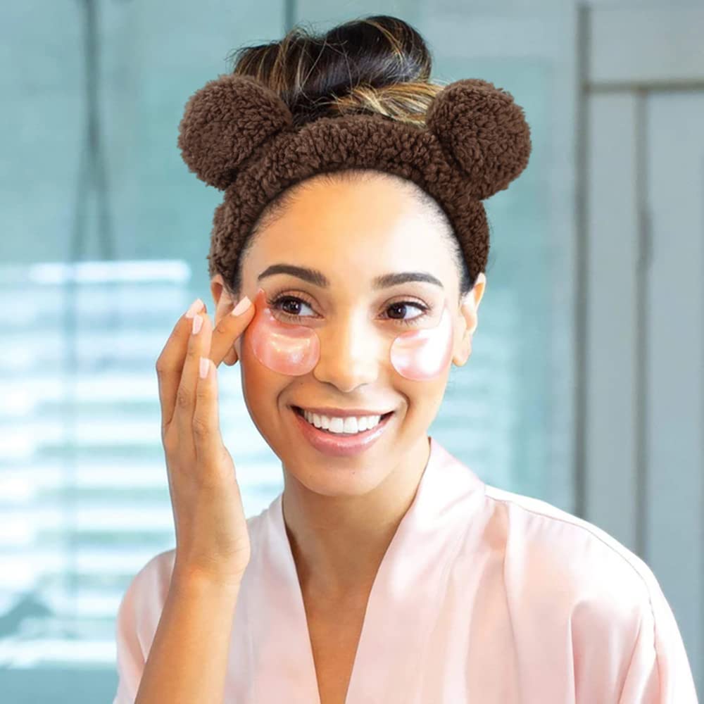 Huachi Diademas de spa para mujeres y niñas, lavado de cara, maquillaje, lindas bandas para el cabello con orejas de oso, elásticas coreanas,