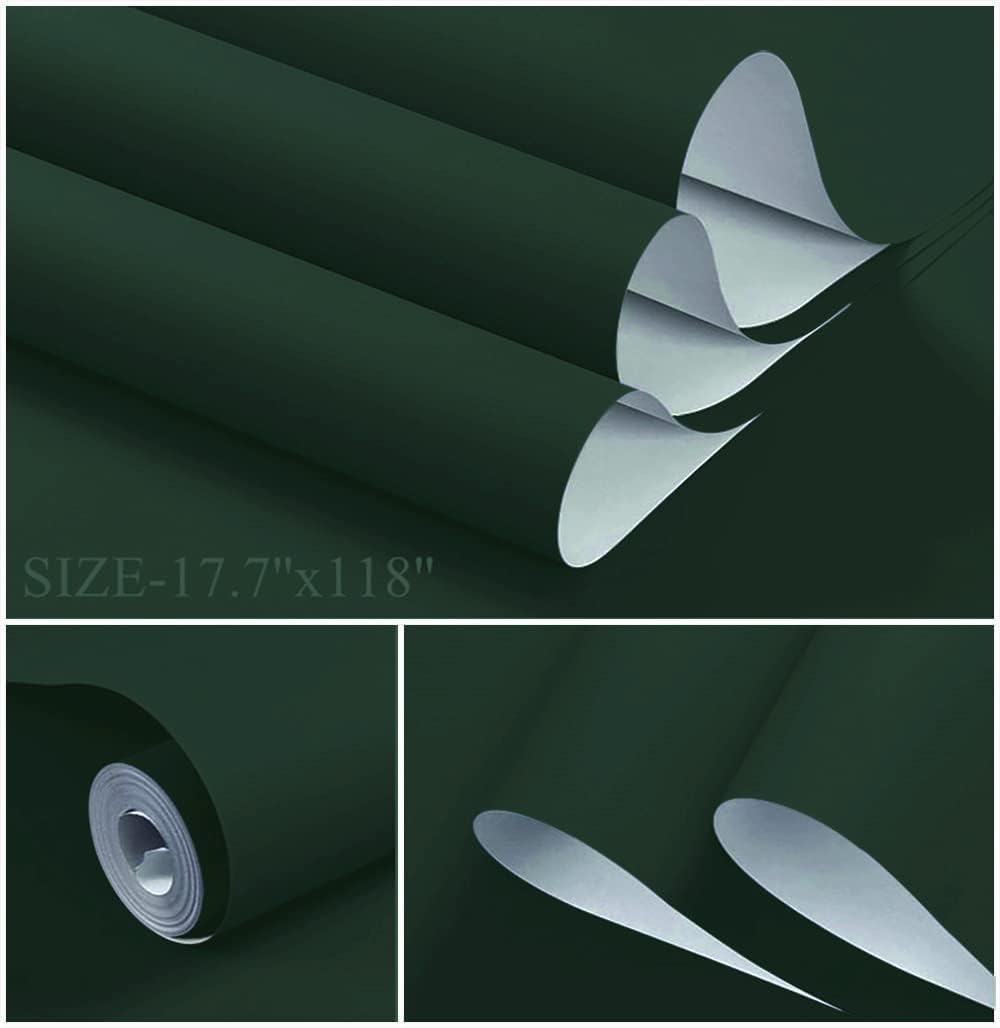 Dimoon Papel pintado de 110 x 17.7 pulgadas, color verde oscuro, grueso, impermeable, retro, verde, papel de contacto extraíble, papel de pared