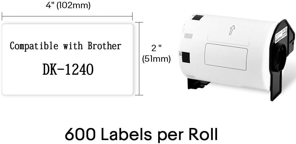 1 rollo de etiquetas DK-1240 grandes multiusos de repuesto para Brother DK-1240 Blanco de 4 x 2 pulgadas, 600 etiquetasrollo compatible con