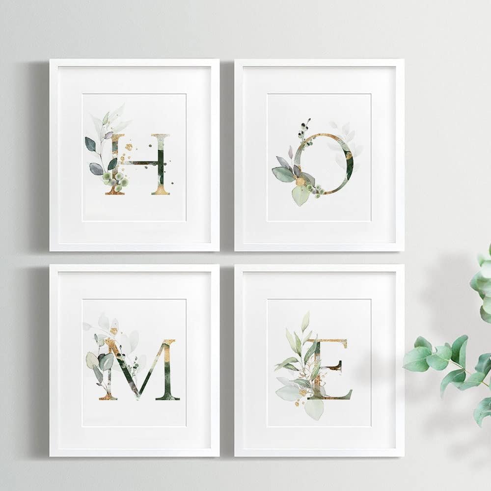 Juego de 4 impresiones artísticas de decoración de pared de baño (8 x 10 pulgadas), diseño botánico de hojas bohemias, hojas bohemias, hojas
