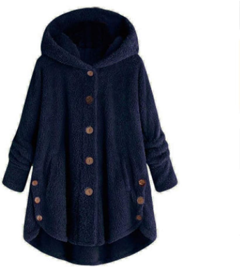 SHOPESSA Chaquetas de otoño para mujer, a la moda, de forro polar, mullido, con capucha, abrigo largo con botones, abrigos de moda para otoño e