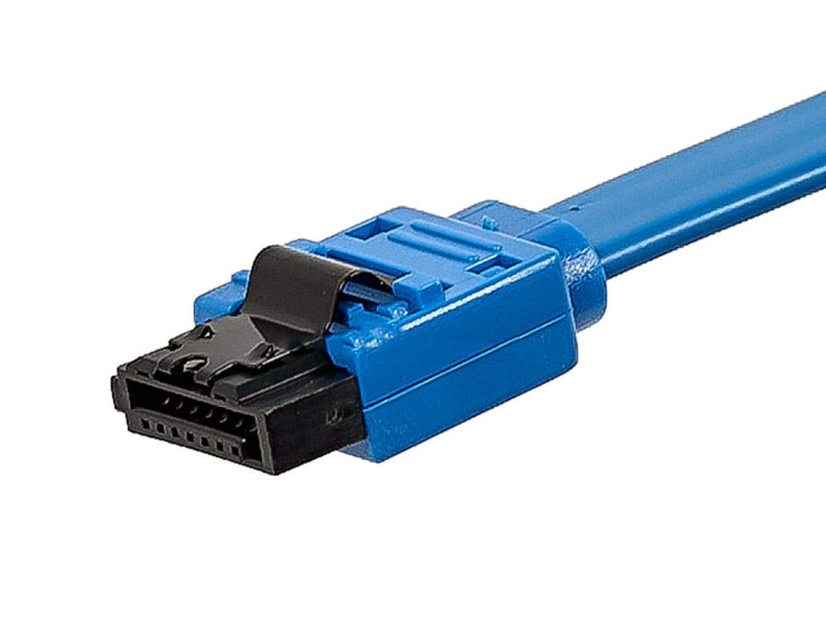 Monoprice Cable SATA III recto SATA 3 de 6 Gbps con pestillo de bloqueo en pulgadas, 1.5 pies, color azul (paquete de 10) compatible con discos