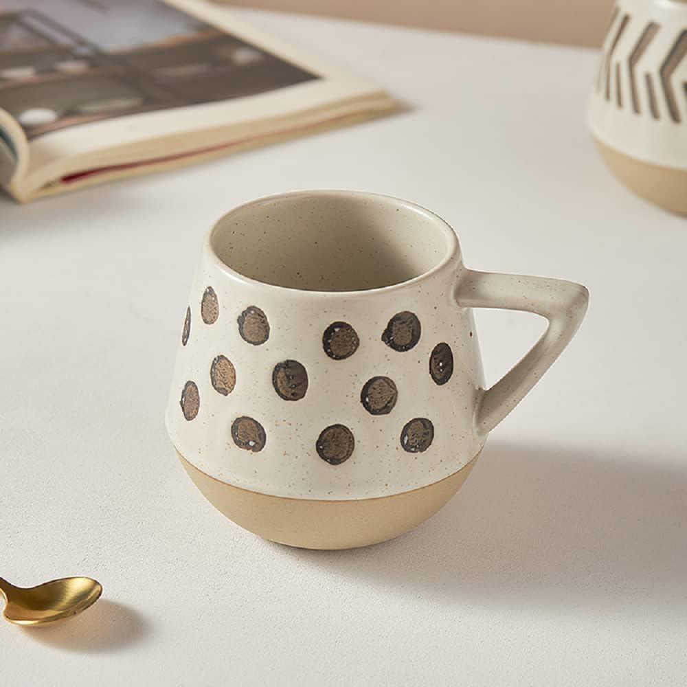 EXIGENT Funnel Taza de té de café japonesa de cerámica coleccionable 6.8 fl oz – 7oz (Boba_Dots)