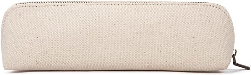 Estuche de lona para lápices, lona de algodón y bolsa multifuncional simple, almacenamiento de lápices portátil con cremallera (beige)