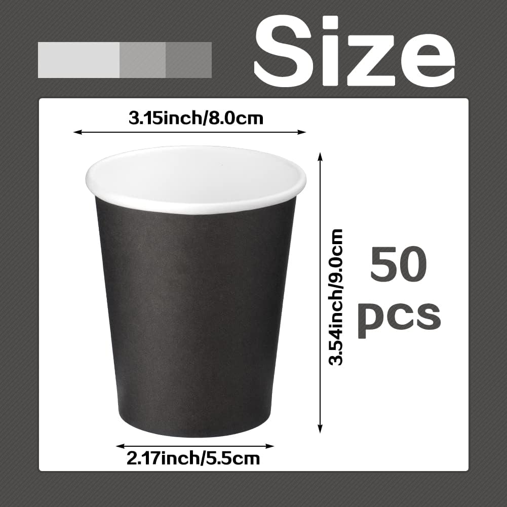 Paquete de 50 tazas de café de papel desechables negras de 8 onzas, tazas de café de taza caliente, taza de té de papel, tazas de bebidas para
