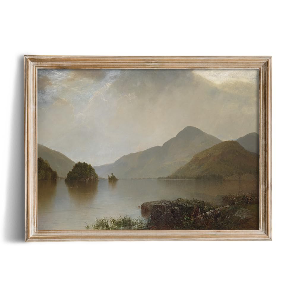 Farmhouse Still Life Picture Living Room – 11 x 14 Art Print- Rustic Vintage Decor for Bedroom – Lake Mountain Nature Lakeside Oil Painting – Art