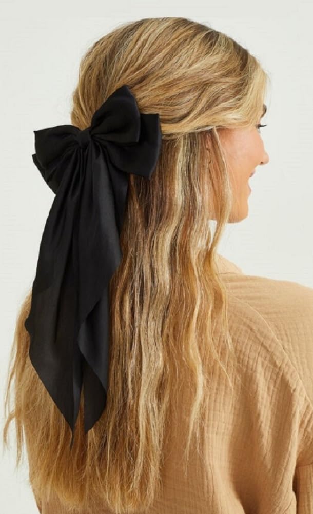 Lazos para el pelo para mujer, clip para niñas, cinta de pelo negro, coqueta, pinzas para el cabello con colas largas, lazo de satén blanco,