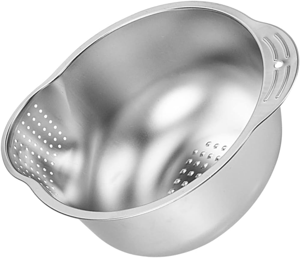ZzzaNa Stainless Steel Washing Bowl Rice Washing Bowl Colander Strainer 20cm Fine Mesh Strainer for Washing Vegetables Fruit Beans Pasta Colander