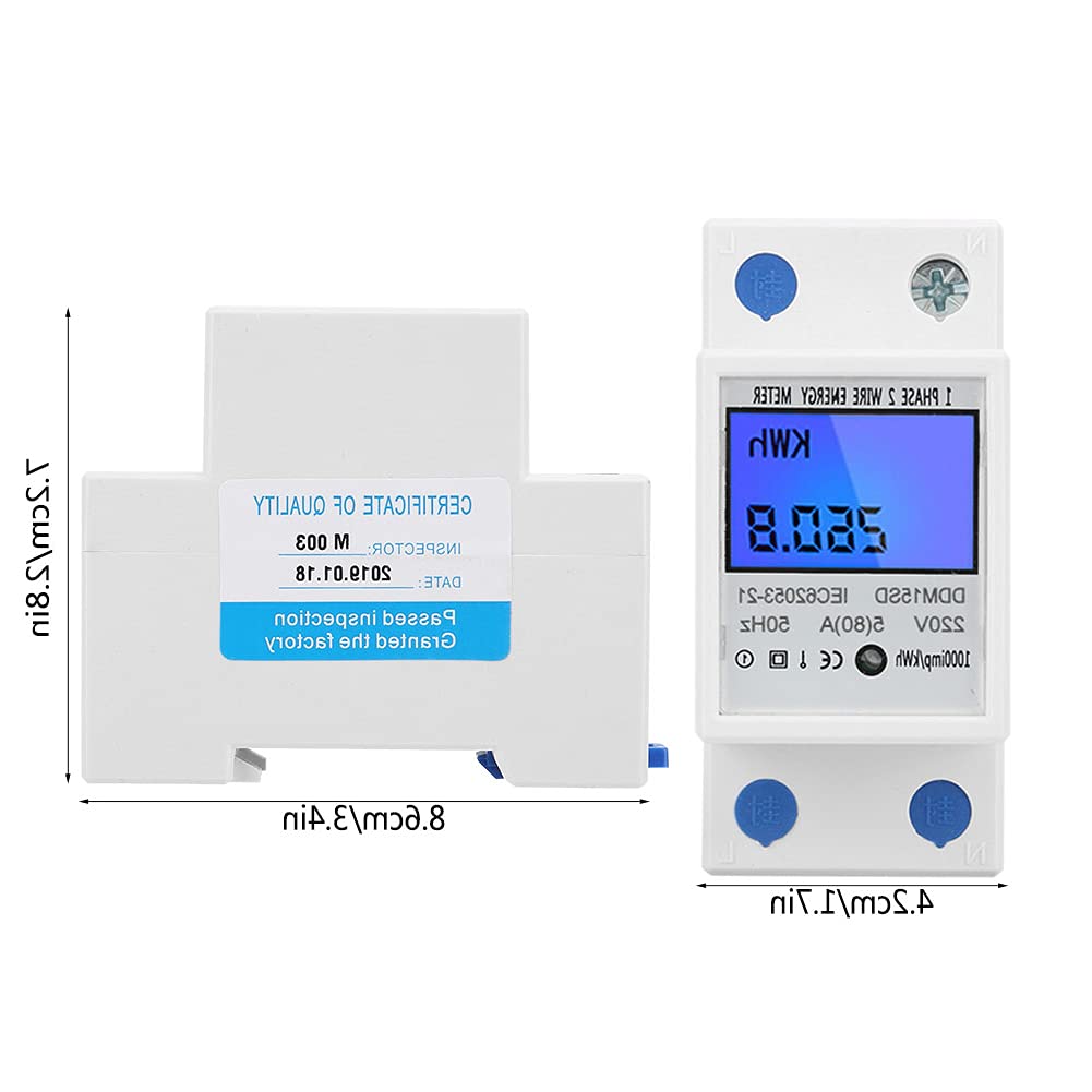 Medidor electrónico KWh, medidor de energía DDM15SD de 5-80A, medidor de energía monofásico, instalación de riel DIN de 1.378in,