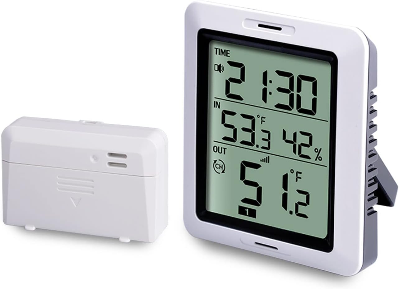 ECOWITT WH0280 – Termómetro inalámbrico para interiores y exteriores con monitor higrómetro interior, incluye termómetro WH53 para exteriores y