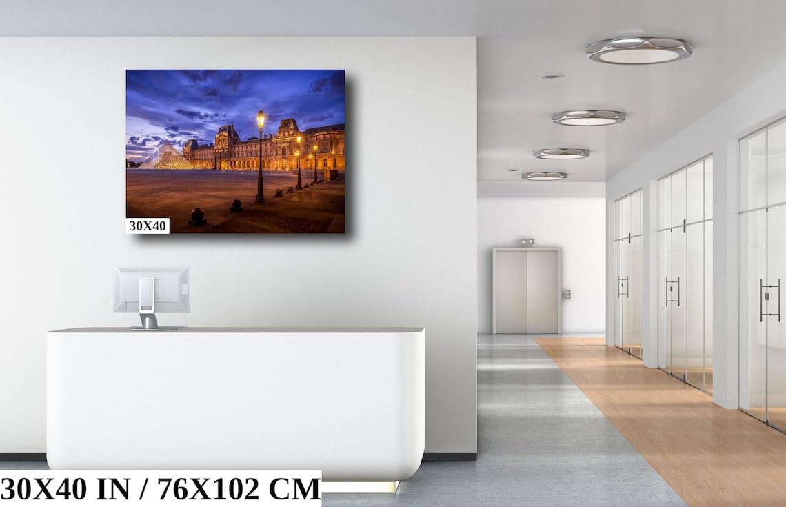 Louvre Pyramid, Paris Architecture Print, Paris Wall Art, Paris Travel Poster – PrintCanvasAcrylicMetal (Canvas Print, 16×20 Inches)