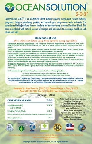 Ocean Solution 2-0-3 – Alimento vegetal – Fertilizante orgánico líquido para jardines, paisajes, hidroponía (concentrado de fertilizante mineral