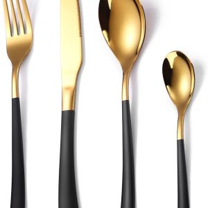 OriGlam – Juego de cubiertos, juego de cubiertos de acero inoxidable, utensilios de cocina de acero inoxidable, juego de cubiertos para el hogar y OriGlam – Juego de cubiertos, juego de cubiertos de acero inoxidable, utensilios de cocina de acero inoxidable, juego de cubiertos para el hogar y