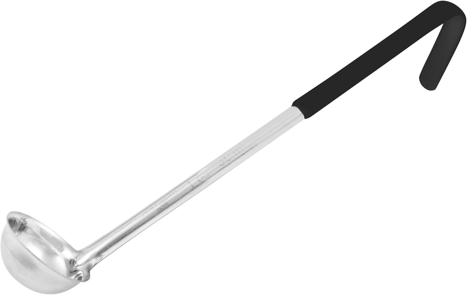 Winco Prime – Cucharón de acero inoxidable de una pieza, con certificación NSF, 4 onzas, 14.5 pulgadas, color negro