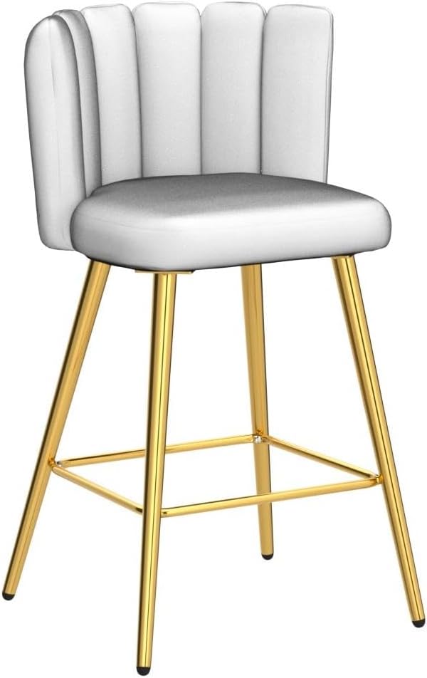 ZSARTS Juego de 2 taburetes de bar de terciopelo crema, de 26 pulgadas, modernos taburetes de bar dorados con respaldo tapizado, sillas de isla de