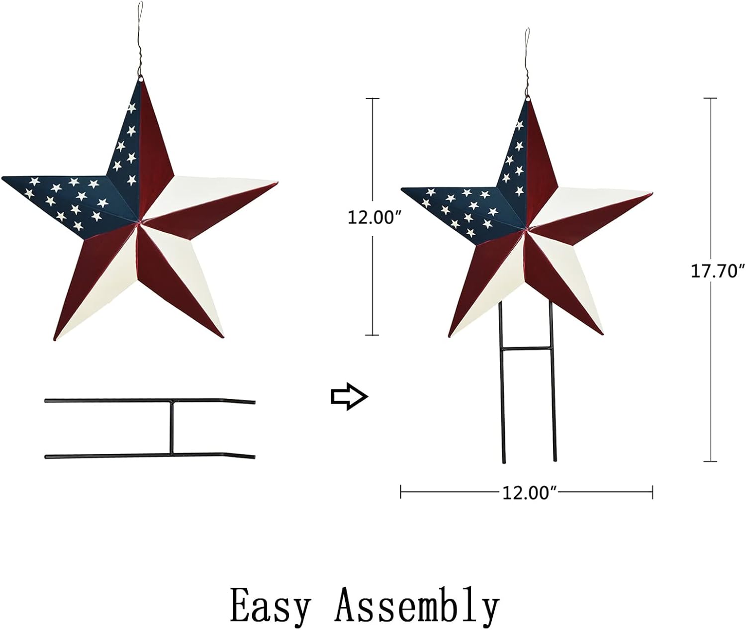 Estrellas de granero de metal con estaca colgante de estrella para jardín, bandera estadounidense, decoración de césped para interiores y