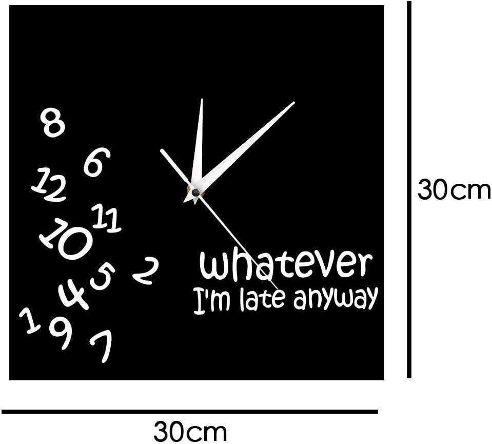 Whatever I’m Late Anyway – Reloj de pared cuadrado con números revueltos, divertido, moderno, silencioso, sin tictac, reloj de pared colgante para