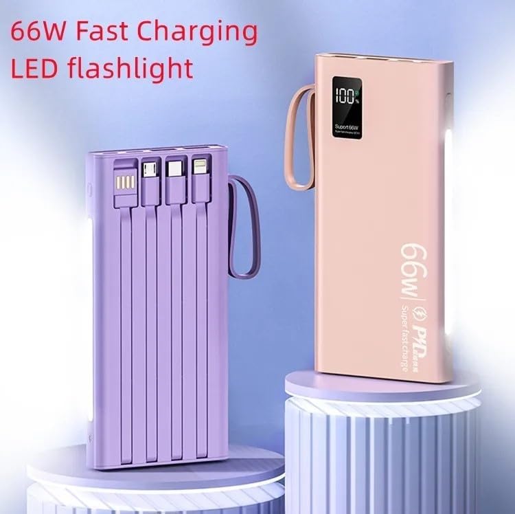 Banco de energía superrápido de 66 W, cargador portátil para portátil de 20,000 mAh, pantalla LED, paquete de batería delgada para iPhone Pro Max
