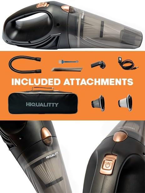 HIQUALITTY Aspiradora de coche y hogar de nueva generación, aspiradora inalámbrica portátil con batería recargable y 6 accesorios, aspiradora de