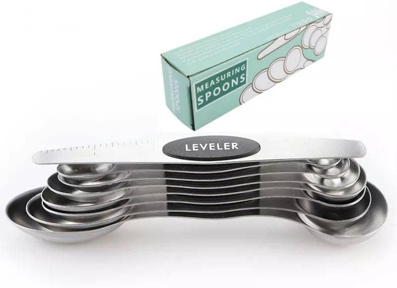 SOL – Juego de utensilios de cocina de acero inoxidable, cucharas medidoras magnéticas de acero inoxidable, juego de 7 piezas con cucharas medidoras