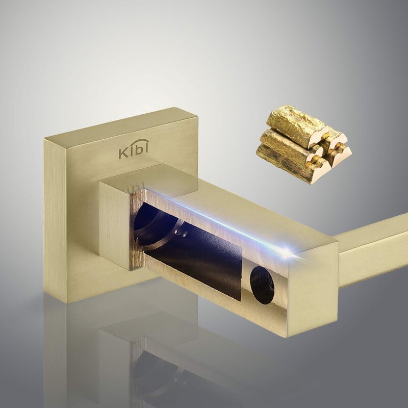 KIBI Cube – Juego de accesorios de baño de 5 piezas  Toallero, anillo para toallas, soportes para papel higiénico, ganchos para bata (oro cepillado)