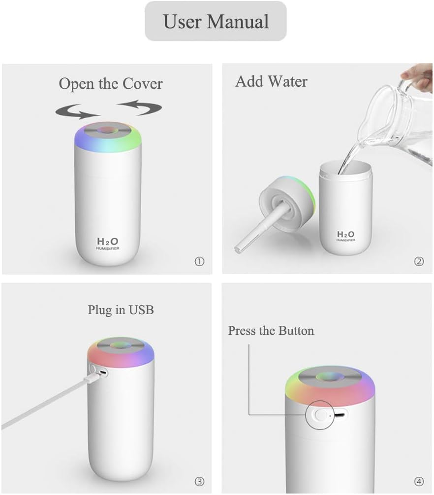 Mini humidificador, humidificador de bebé de 11.8 fl oz para dormitorio, humidificador de niebla fría para bebé, humidificador LED con luz nocturna,