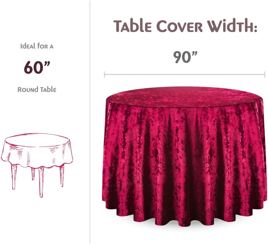 Elegante mantel redondo de 90 pulgadas, fabricado con material de terciopelo fino triturado, hermoso mantel rojo burdeos con costuras duraderas,