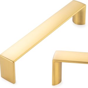 KOOFIZO Manija ancha de gabinete Tirador de muebles dorado cepillado, distancia entre tornillos de 5 pulgadas, paquete de 10 unidades para puerta KOOFIZO Manija ancha de gabinete Tirador de muebles dorado cepillado, distancia entre tornillos de 5 pulgadas, paquete de 10 unidades para puerta