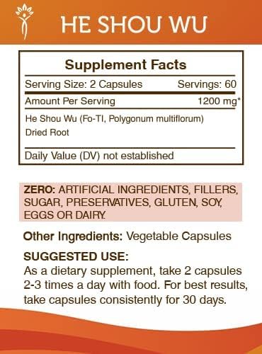 Secrets of the Tribe He Shou Wu 120 Cápsulas, 1200 mg, He Shou Wu (Fo-TI, Polygonum multiflorum) Raíz Seca (120 Cápsulas)