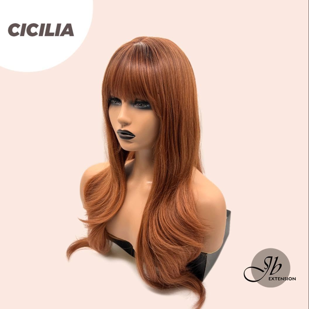 CICILIA – Peluca de cobre con flequillo en capas para usar y llevar, pelucas sin pegamento para mujer, pelucas sintéticas naturales largas y rizadas
