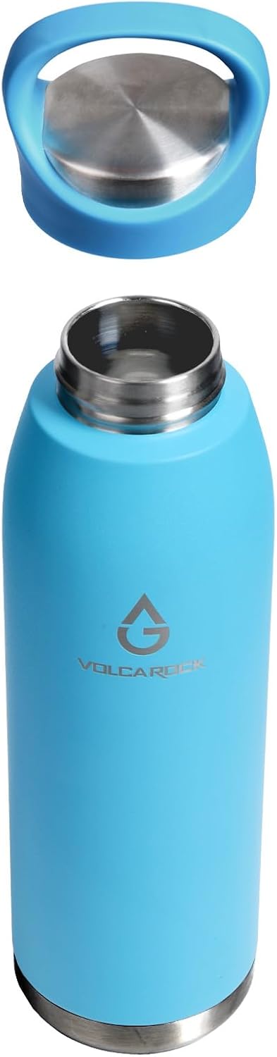 VOLCAROCK Botella de agua deportiva aislada con tapa de transporte, 24 onzas, apta para lavavajillas y sin BPA, botella de agua de acero inoxidable