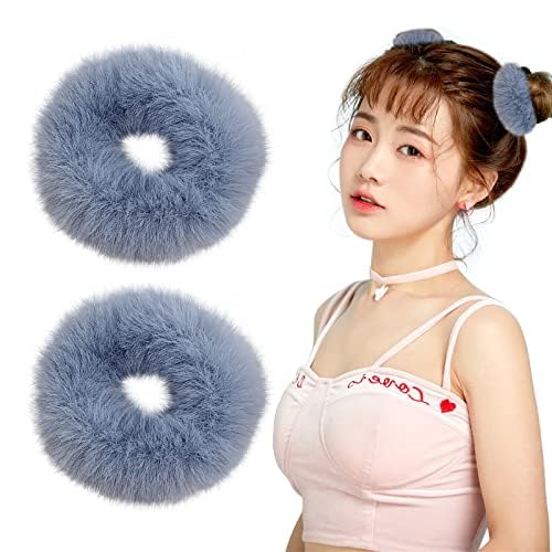 Lazos para el cabello con pompones rosados, con pelo sintético de conejo, elásticos rosados, para coleta de caballo para niñas y mujeres, accesorios