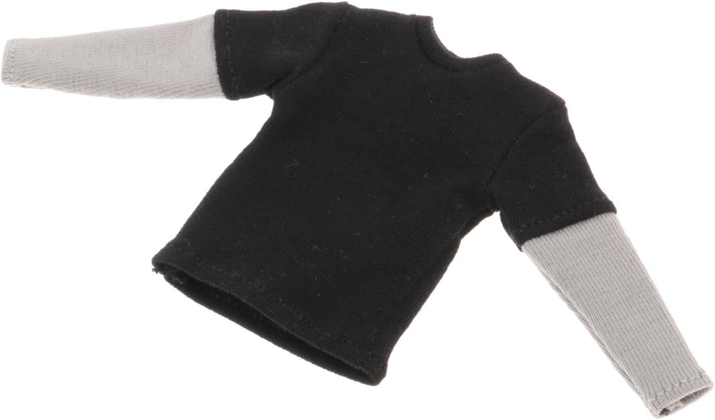 Camiseta de manga larga de 112, ropa de muñeca hecha a mano en miniatura para disfraz de modelo de muñeca de 6 pulgadas, color negro