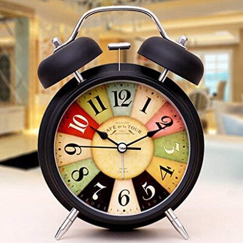 Reloj de escritorio creativo de cuarzo de 6 pulgadas, 3D, dos campanas, diseño moderno, silencioso, sin tictac, analógico, para niños, con luz
