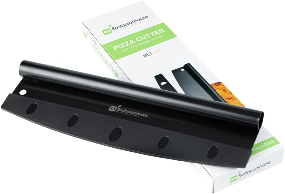 Restaurantware Met Lux – Cortador de pizza de acero inoxidable negro, con tapa, 13 34 x 3 12 pulgadas, caja de 1 unidad