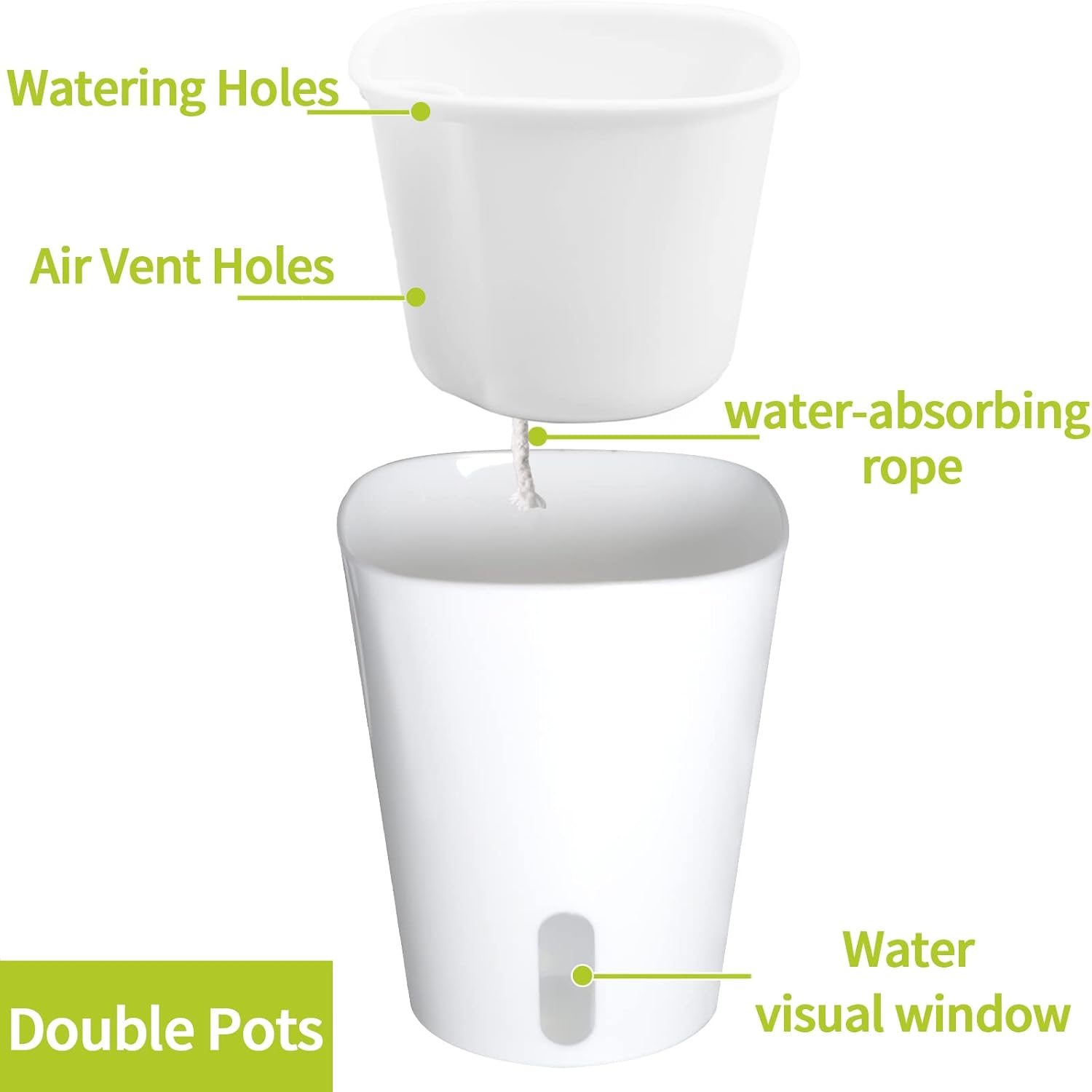 Macetas de riego automático de 5 pulgadas, 5 juegos de macetas de riego automático para plantas de interior con indicador de nivel de agua y