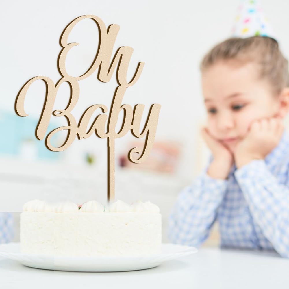 Oh Baby Cake Topper  Decoración de madera de gran tamaño para pastel de baby shower, para temática rústica, fiesta de revelación de género,