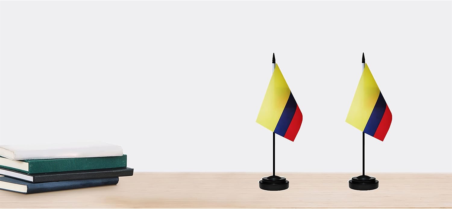 Juego de banderas colombianas de lujo para escritorio de Colombia, pequeñas banderas de escritorio colombianas en miniatura con poste sólido, base