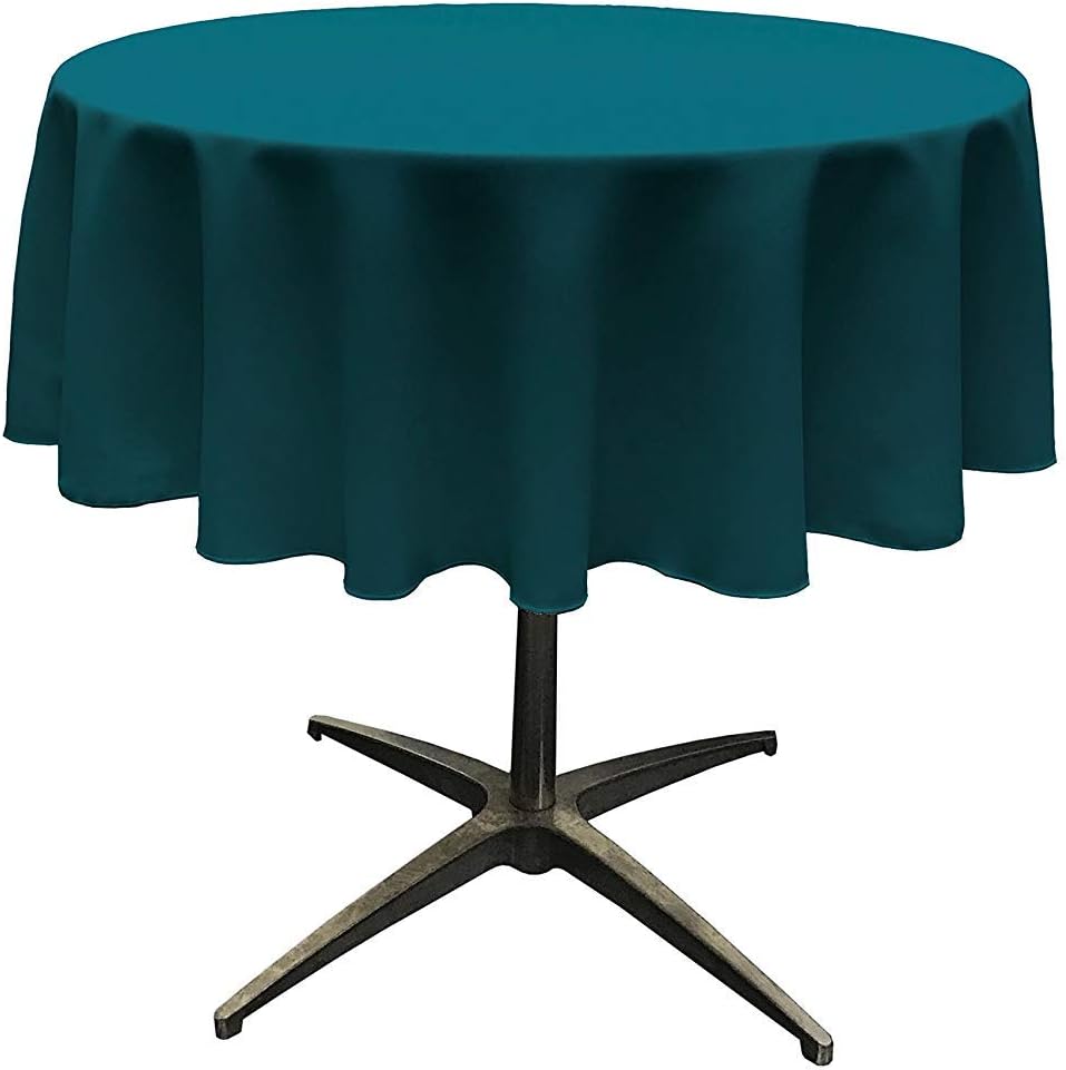 Mantel redondo de popelina de poliéster sin costuras de 51 pulgadas  superposición, bueno para mesa de centro pequeña (verde azulado oscuro)