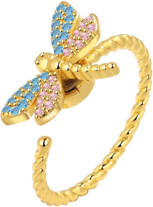 14K Gold Plated Anxiety Ring for Women-925 Sterling Silver Spinner Rings for Anxiety,Adjustable Open Ring Fidget Ring,Stacking Rings Gifts