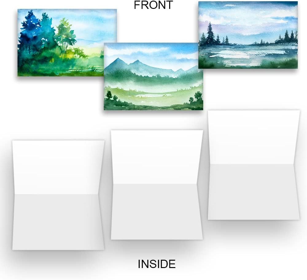 Wright Home & Gift Watercolor Landscapes – Tarjetas de felicitación en blanco para todas las ocasiones  Paquete de 10 surtidos a granel + 10 sobres