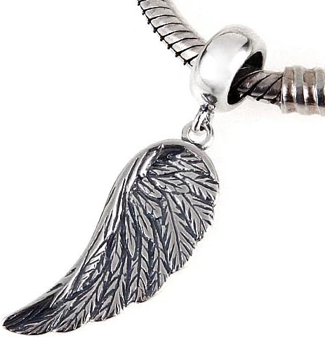 Alas de ángel colgante de plata de ley 925 con cuentas de plumas para pulseras Pandora, Plata esterlina